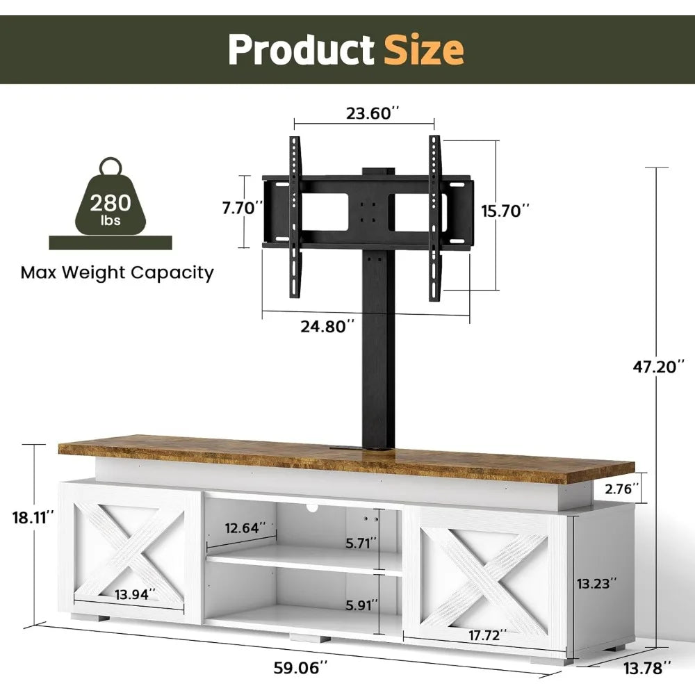Farmhouse TV-Stand with Mount - 75 inch TV Stand with Led Light and Power Outlet, Entertainment Center Mount with 3 Height Adjus