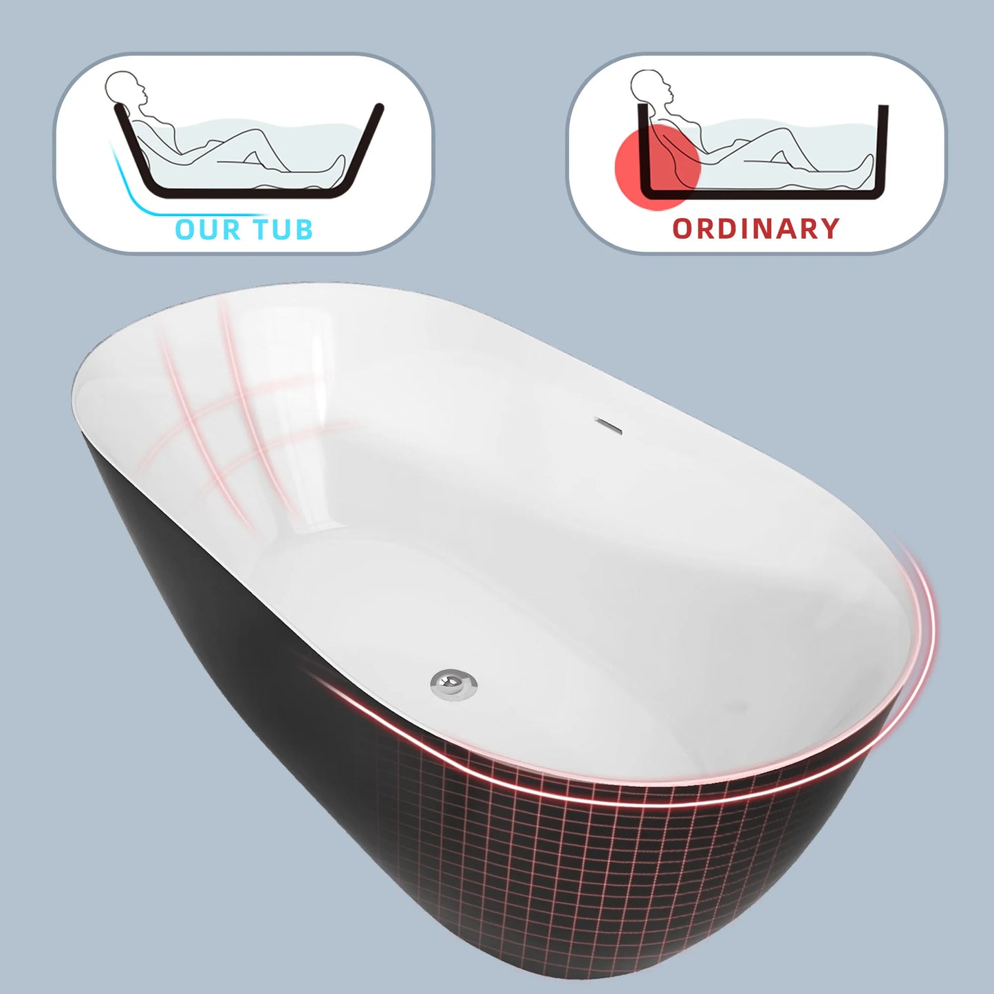 59" Acrylic Free Standing Tub Classic Oval Shape Soaking Tub Adjustable Freestanding Bathtub with Integrated Slotted Overflow an
