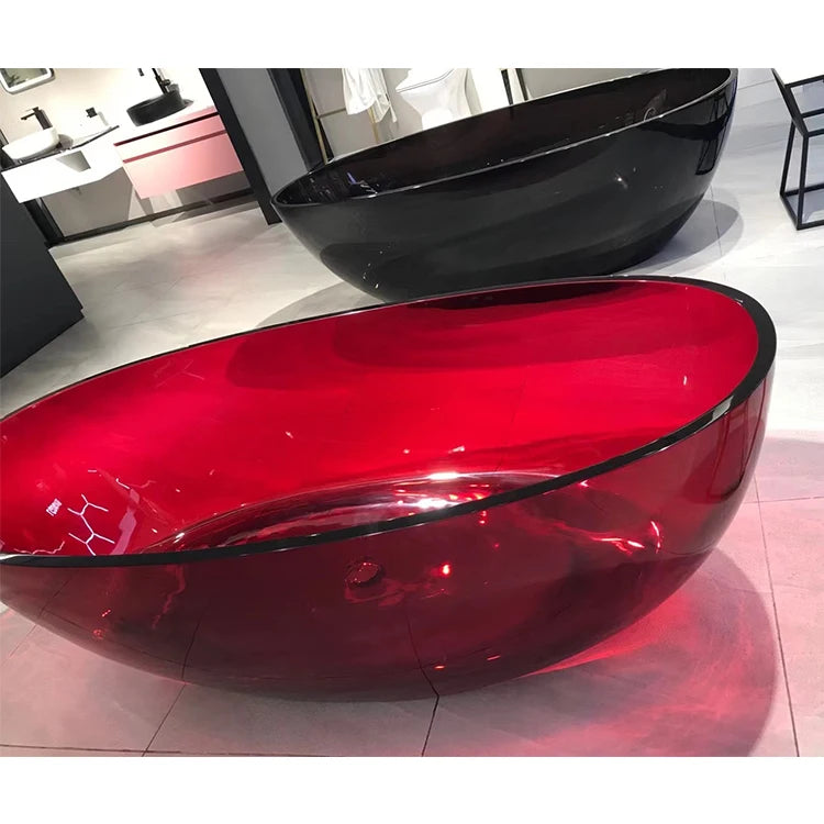 Fanwin Luxury Modern Freestanding Acrylic Bathtub Small Soaking Bath Tub White Drainer Colorful Transparent Bathroom Hotel