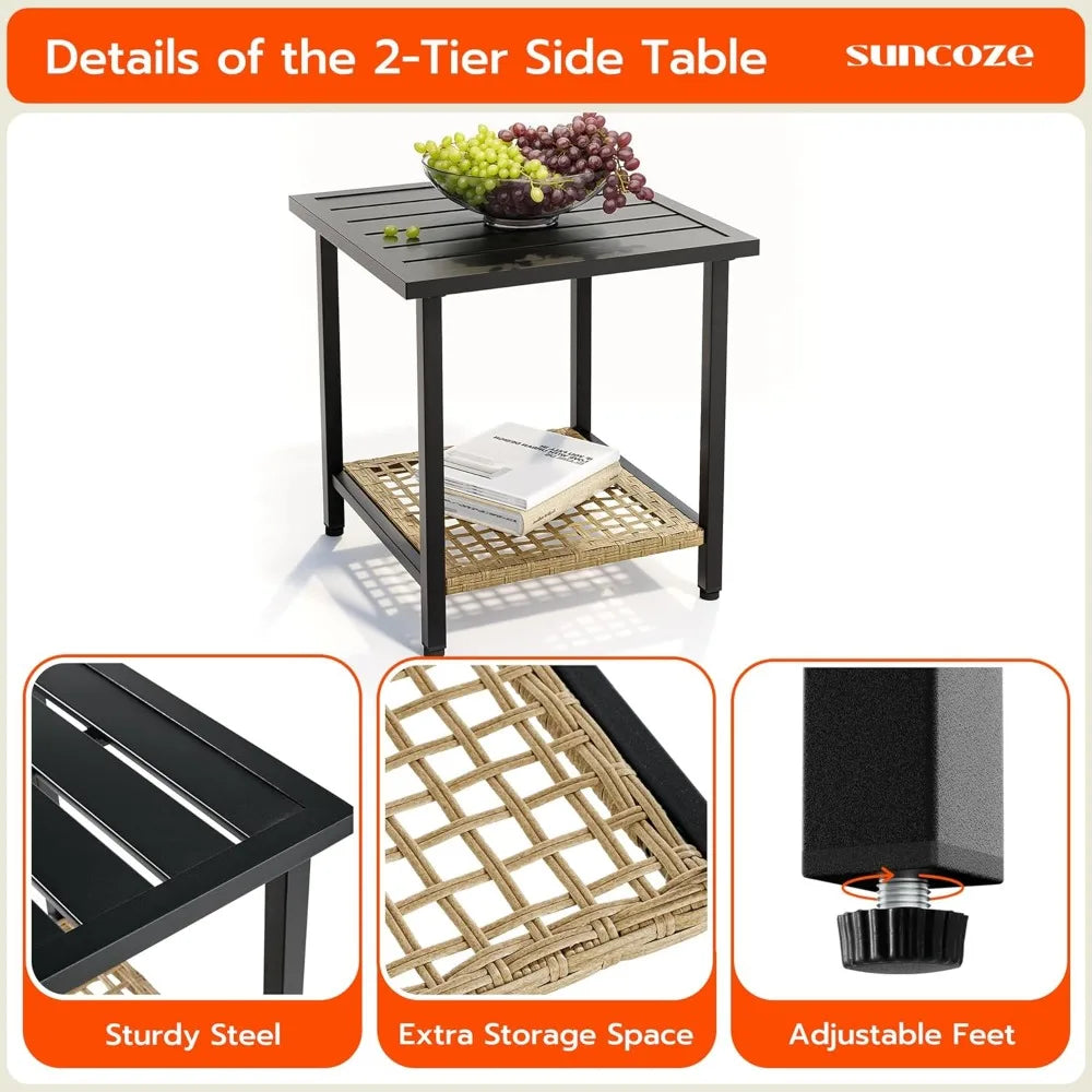 3 Piece Patio Furniture Set, Outdoor Rocking Chairs Set of 2 with Coffee Table, Patio Bistro Set Patio Rocking Chair Ove