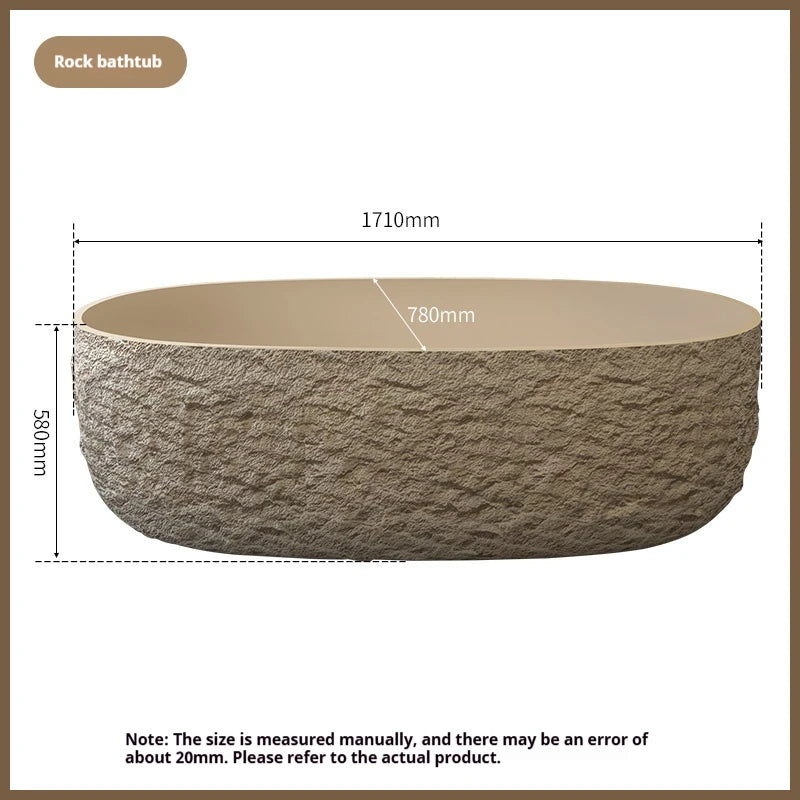 "Luxury Wabi Sabi Stone Texture Bathtub -Handmade One-Piece Artificial Rock Freestanding Tub, Artistic Bath for Home & B&B"