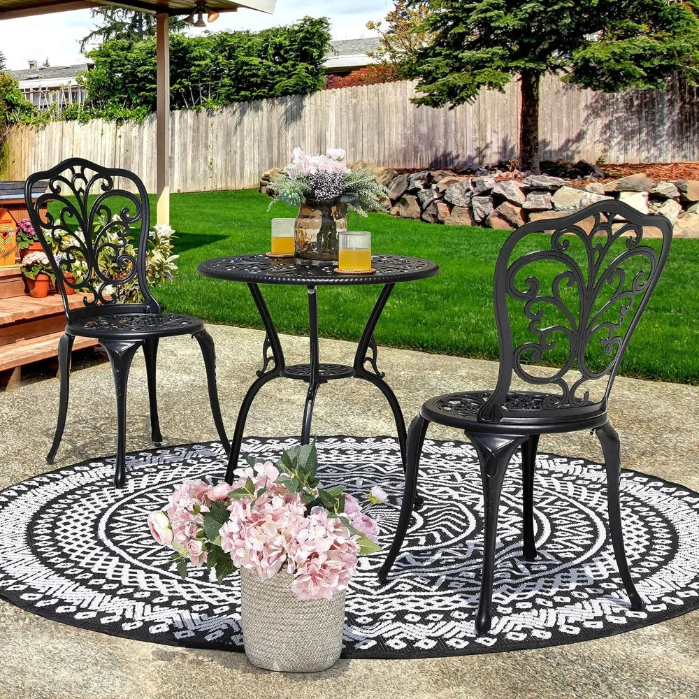 3 Piece Outdoor Bistro Table Set, All Weather Cast Aluminum Patio Bistro Sets Patio Table and Chairs Set of 2 with Umbrella Hole