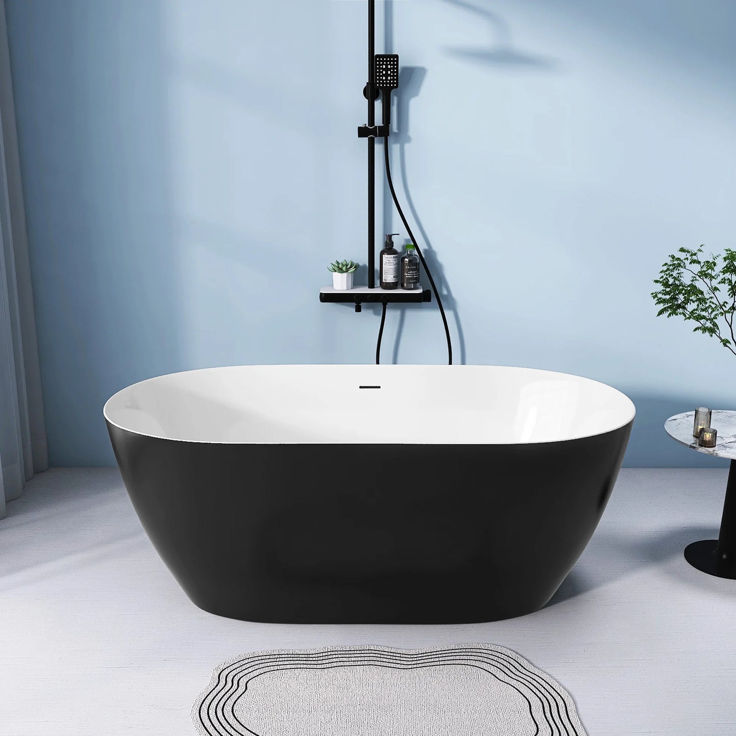 59" Acrylic Free Standing Tub Classic Oval Shape Soaking Tub Adjustable Freestanding Bathtub with Integrated Slotted Overflow an