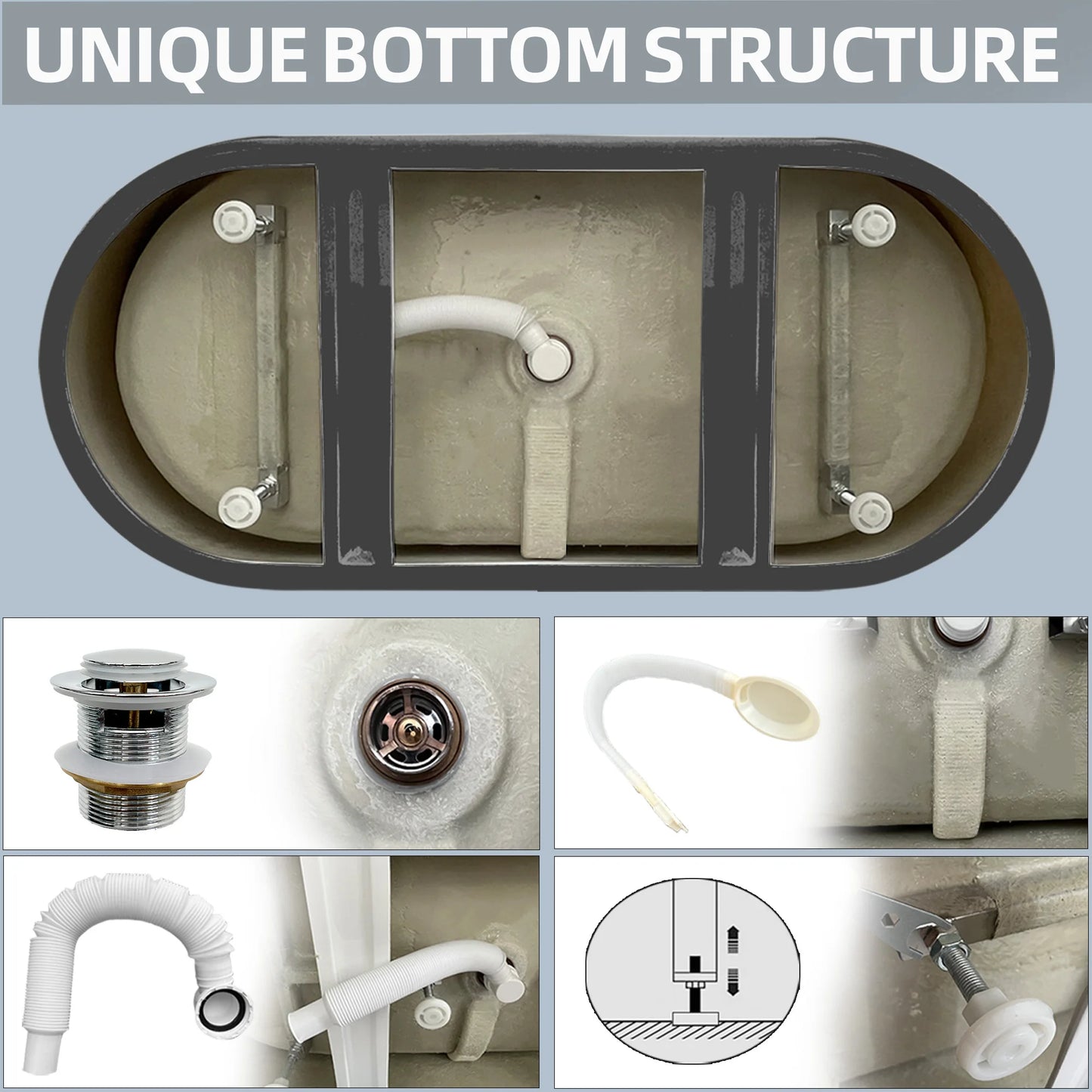 59" Acrylic Free Standing Tub Classic Oval Shape Soaking Tub Adjustable Freestanding Bathtub with Integrated Slotted Overflow an