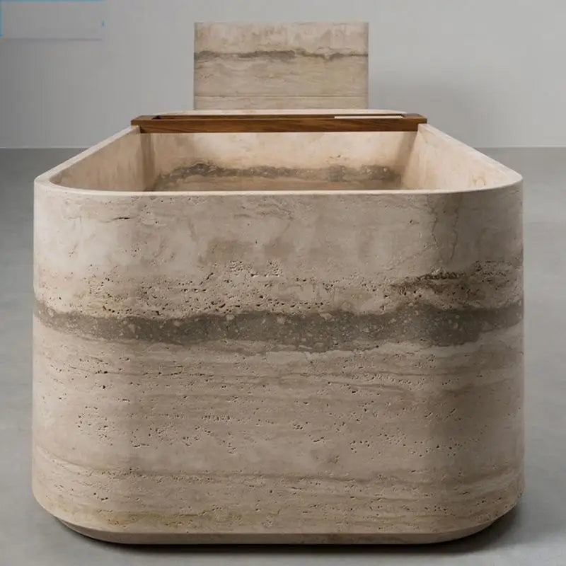 Luxury Natural Marble Bathtub - Double Sized Soaking Tub for Hotel Villa Spa, Artistic Freestanding Tub for Indoor Outdoor Use