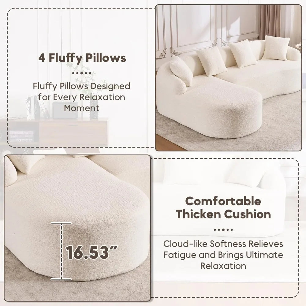 Oversized Sectional Sofa with Chaise for Living Room, 99" Modern Luxury Chenille 4-Seater Sofa Extra Wide Seat L-Shape Curved