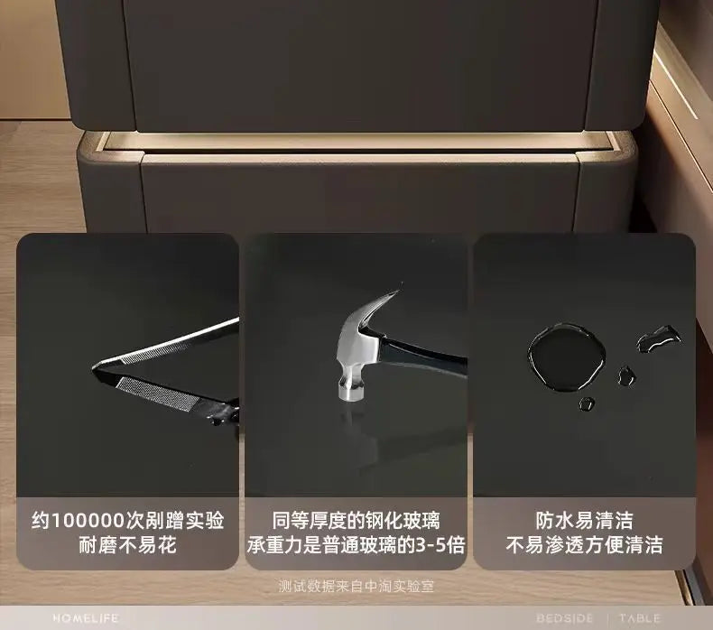 Smart Nightstand with LED Light Wireless Charging Safe or 2 Drawers – Modern Bedside Table Tempered Glass Top No Assembly
