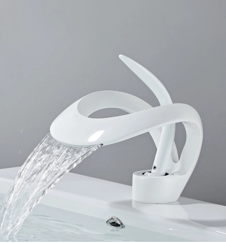 Golden/White Bathroom Basin Faucet Black Bathroom Faucet Brass Creative Grey Sink Mixer Tap Hot & Cold Waterfall Basin Faucet