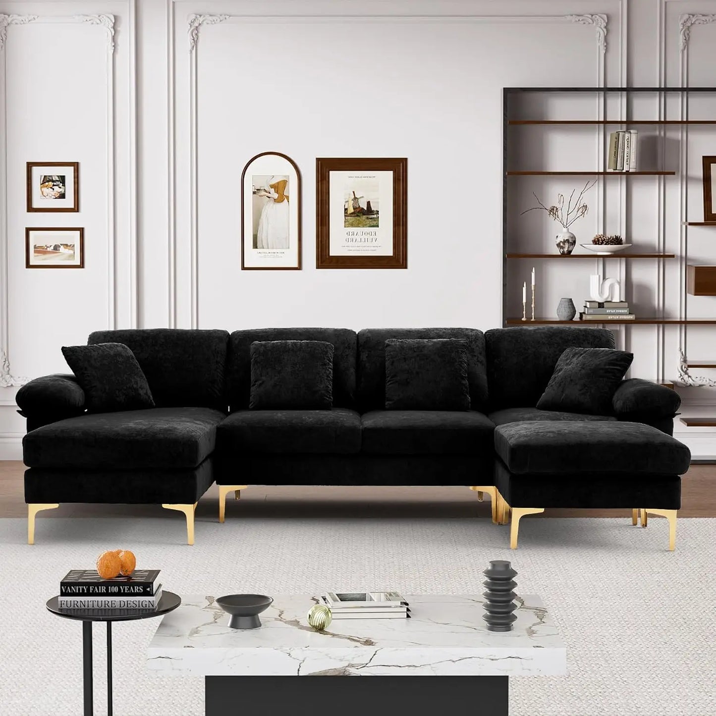 U Shaped Sectional Sofa Couch, 114" Convertible L Shaped Sofa with Chaise Lounge & Ottoman, Modern Oversized Modular