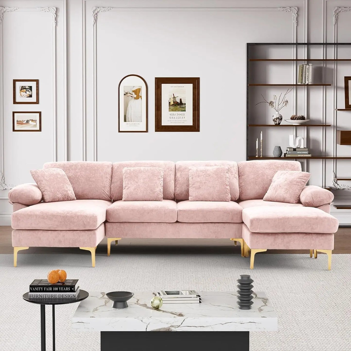 U Shaped Sectional Sofa Couch, 114" Convertible L Shaped Sofa with Chaise Lounge & Ottoman, Modern Oversized Modular