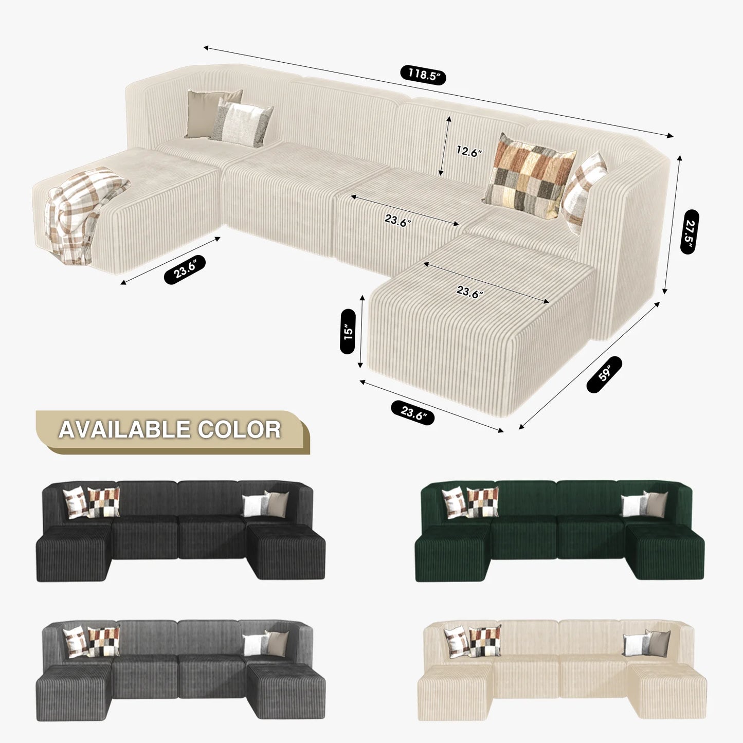 Gaildon Corduroy Sponge Sofa Lounge Chair Fluffy Modern Sleeper Chair With Removable Footrest for Indoor Living Room and Bedroom