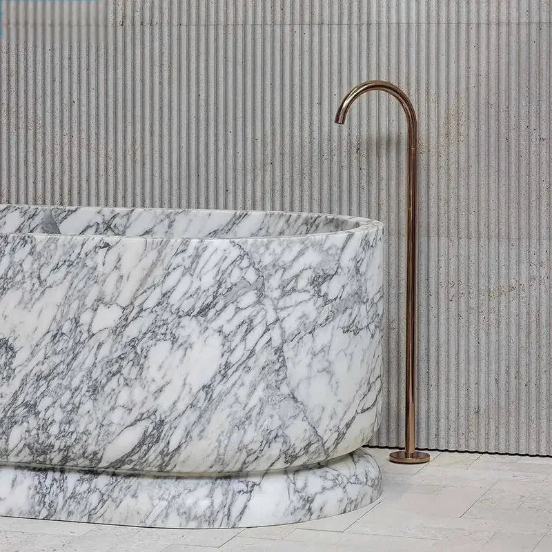 Luxury Natural Marble Bathtub - Double Sized Soaking Tub for Hotel Villa Spa, Artistic Freestanding Tub for Indoor Outdoor Use