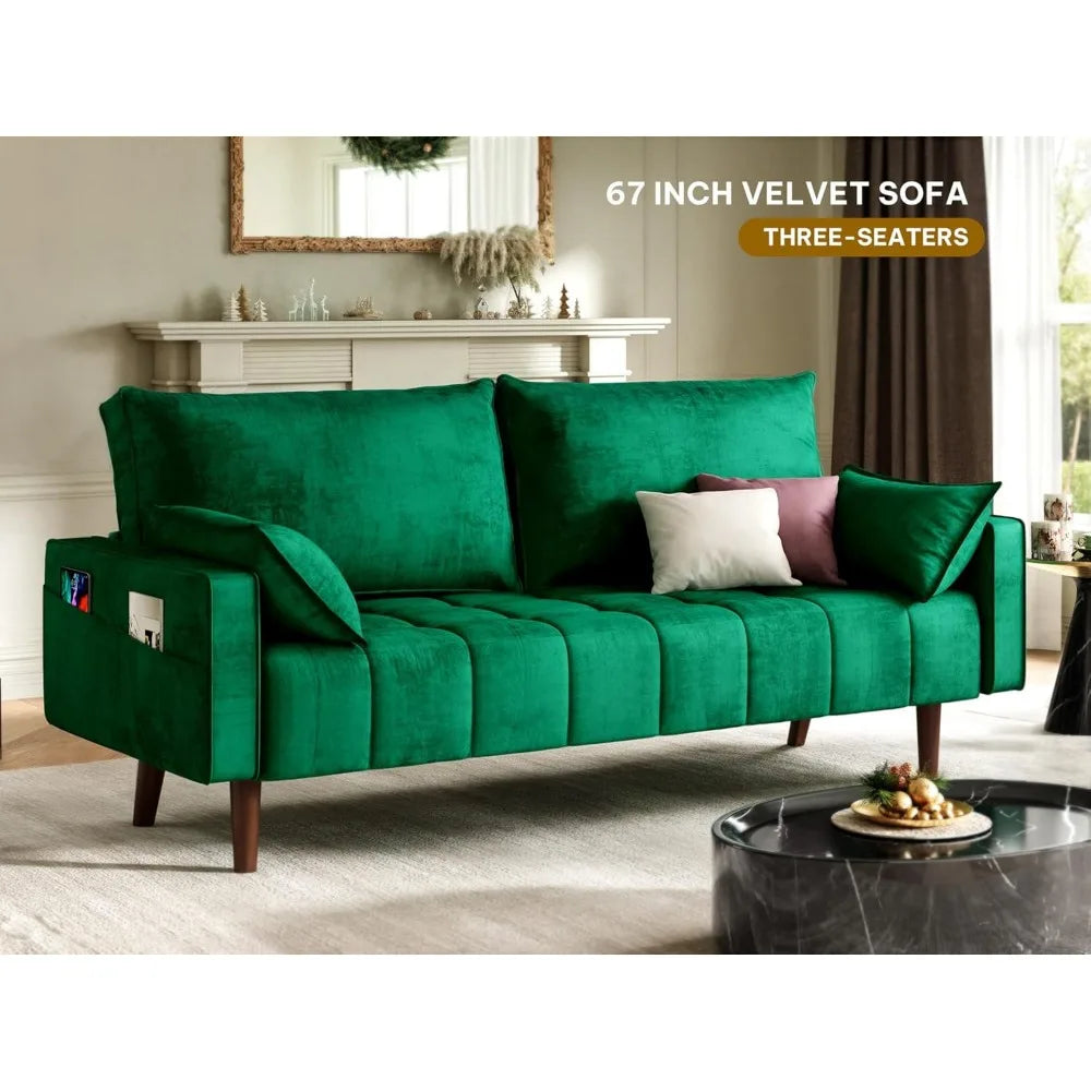 Modern Velvet Loveseat Sofa with Button Tufted Seat, Side Storage Pockets for Small Spaces