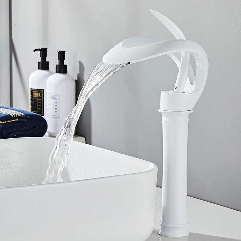 Golden/White Bathroom Basin Faucet Black Bathroom Faucet Brass Creative Grey Sink Mixer Tap Hot & Cold Waterfall Basin Faucet