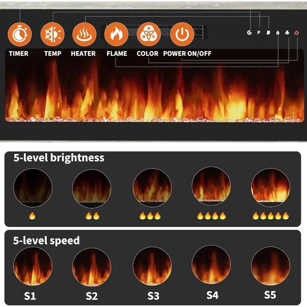 Fireplace TV Stand with 36" Electric Fireplace, LED Light Entertainment Center, TV Cabinet for TVs Up to 80", Modern Marble