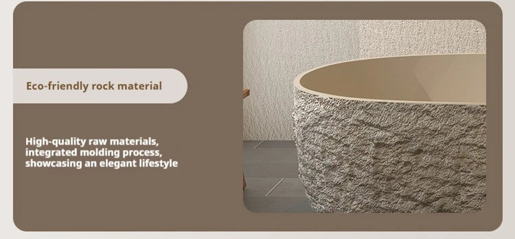 "Luxury Wabi Sabi Stone Texture Bathtub -Handmade One-Piece Artificial Rock Freestanding Tub, Artistic Bath for Home & B&B"