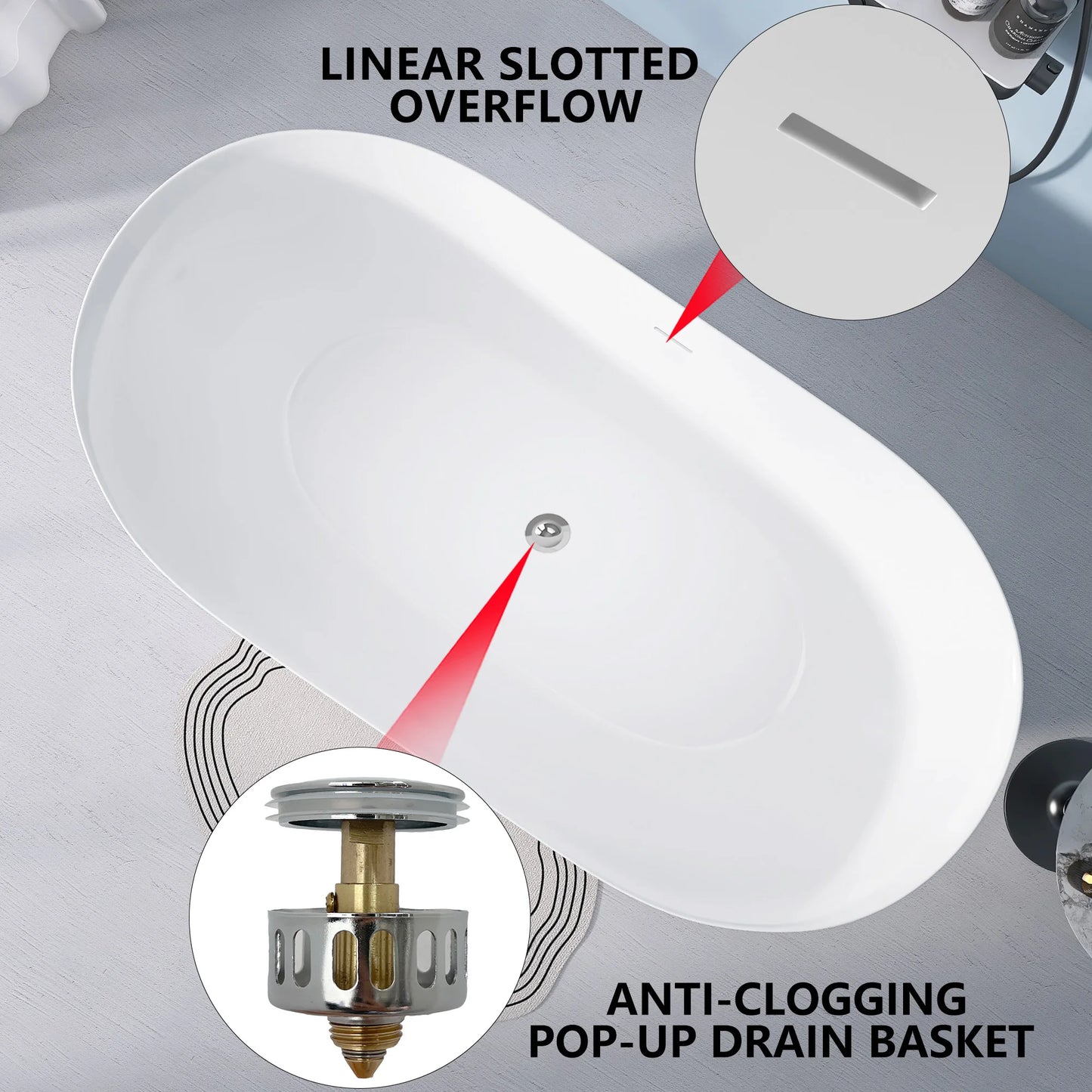 59" Acrylic Free Standing Tub Classic Oval Shape Soaking Tub Adjustable Freestanding Bathtub with Integrated Slotted Overflow an