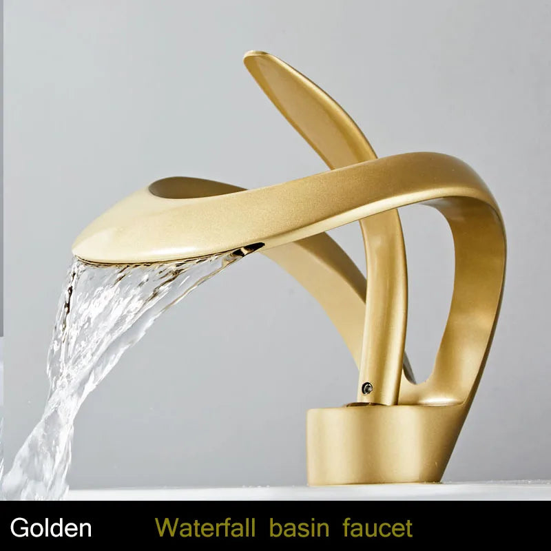 Golden/White Bathroom Basin Faucet Black Bathroom Faucet Brass Creative Grey Sink Mixer Tap Hot & Cold Waterfall Basin Faucet