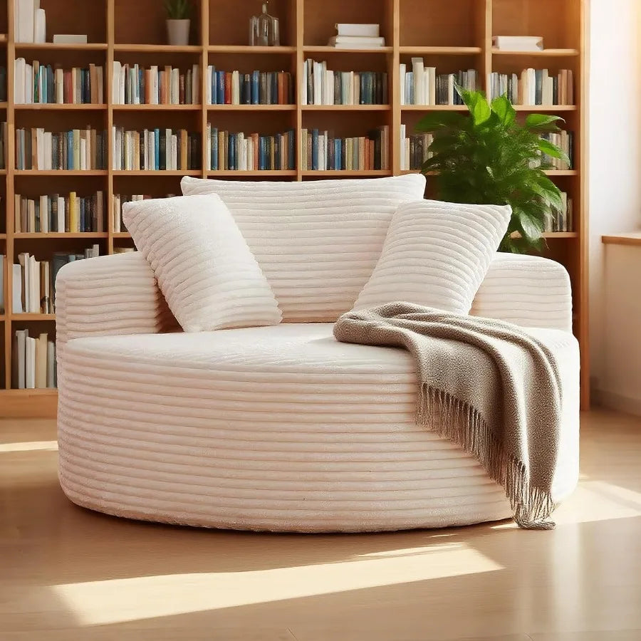 55 Oversized Round Chair Lounge Chaise IndoorCorduroy Circle Chair S Sofa Couch Bed Fluffy Modern S Boneless Sofa for Reading N