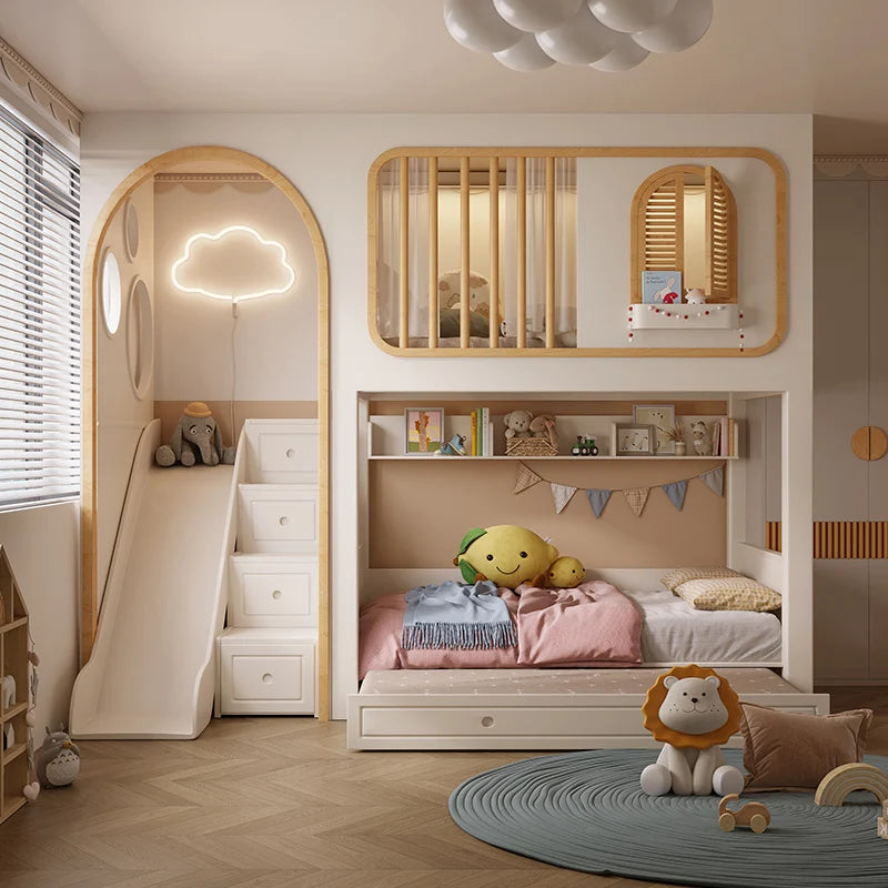 Toddler Bed Childrens Bunk Baby Crib Bassinet Montessori Trundle Princess Monster Wooden Hut Mezzanine Cradle Cot Furniture