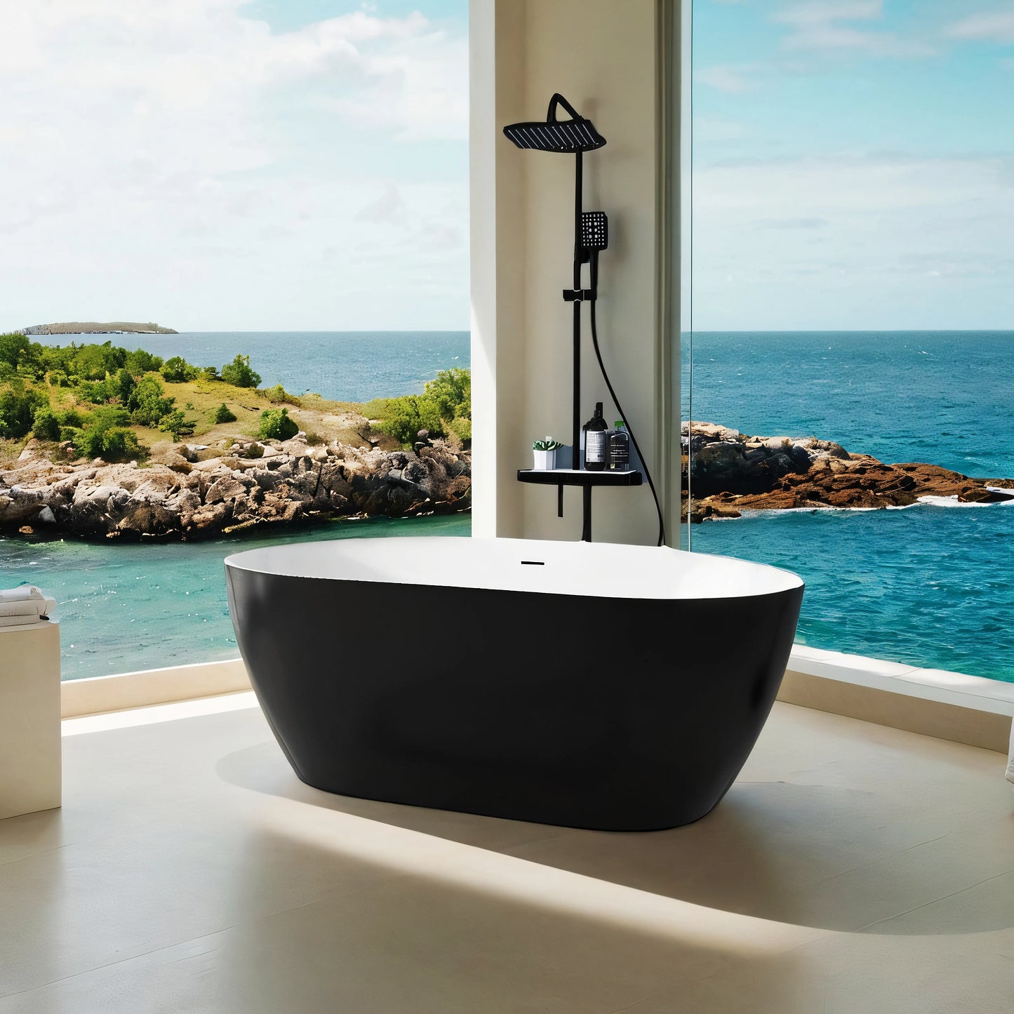 59" Acrylic Free Standing Tub Classic Oval Shape Soaking Tub Adjustable Freestanding Bathtub with Integrated Slotted Overflow an