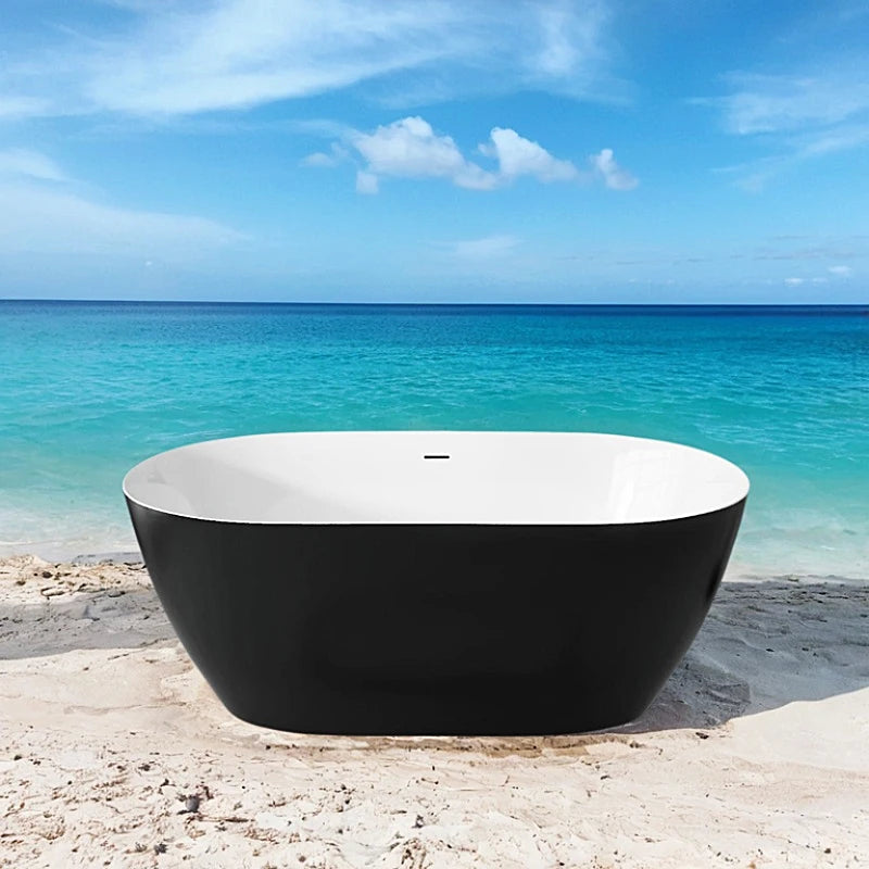 59" Acrylic Free Standing Tub Classic Oval Shape Soaking Tub Adjustable Freestanding Bathtub with Integrated Slotted Overflow an