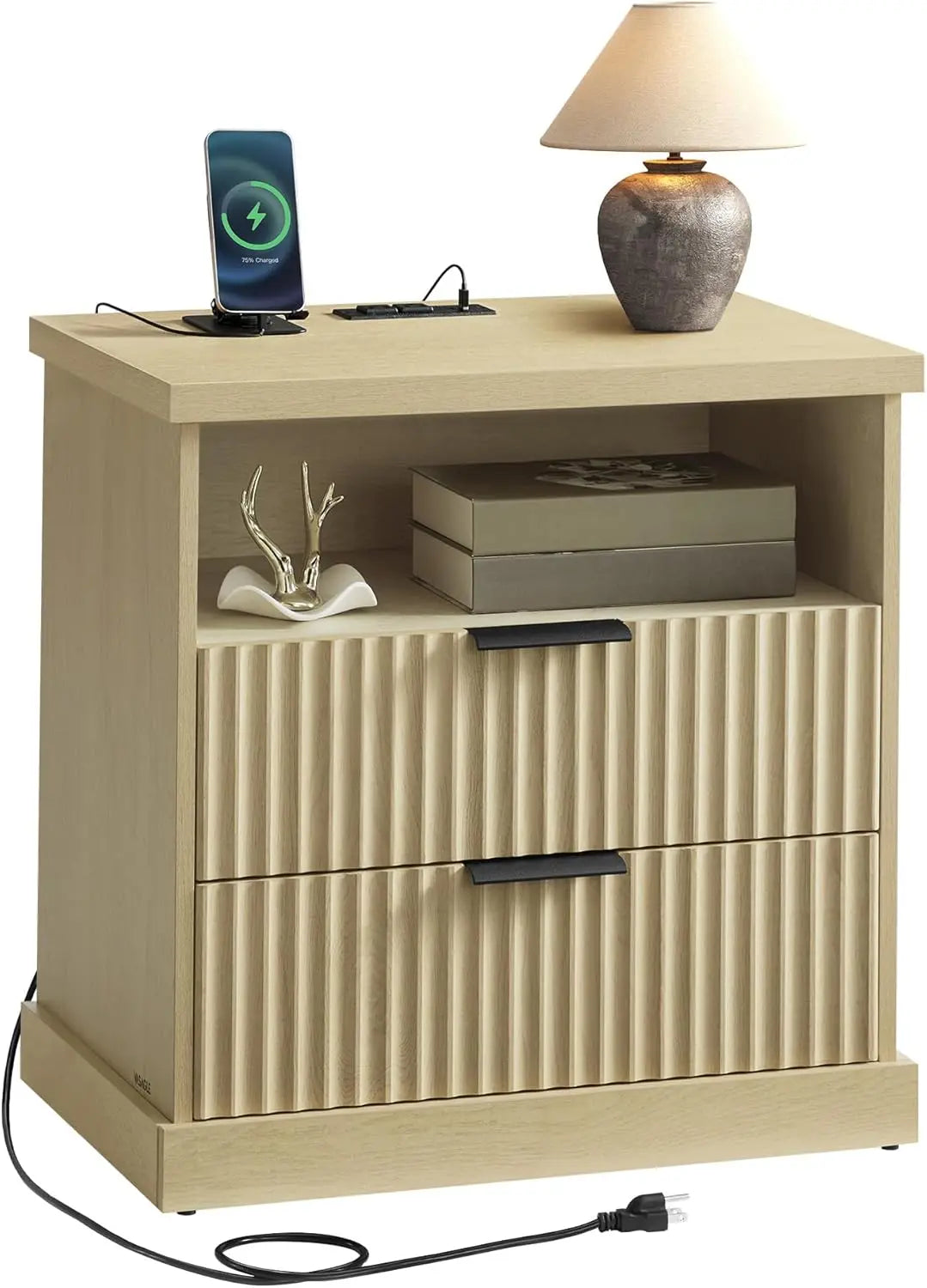 Nightstands, Set of 2, Bedside Tables with Hidden Drawers, Mid-Century End Side Tables with Solid Wood Legs, for Bedroom