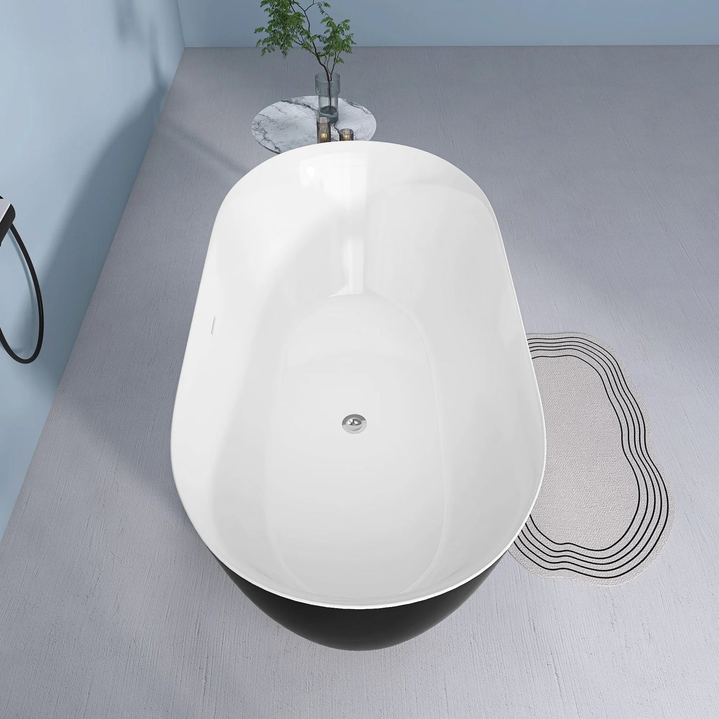 59" Acrylic Free Standing Tub Classic Oval Shape Soaking Tub Adjustable Freestanding Bathtub with Integrated Slotted Overflow an