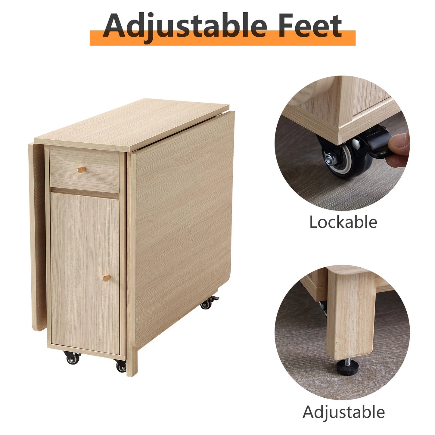 Folding Dining Table with 2 Drawers and 4 Wheels for Living Room,Kitchen, Farmhouse, Space Saving Table