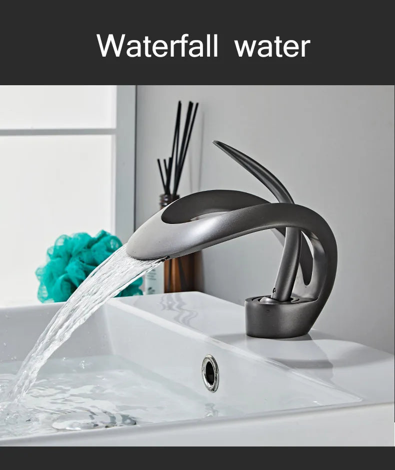 Golden/White Bathroom Basin Faucet Black Bathroom Faucet Brass Creative Grey Sink Mixer Tap Hot & Cold Waterfall Basin Faucet