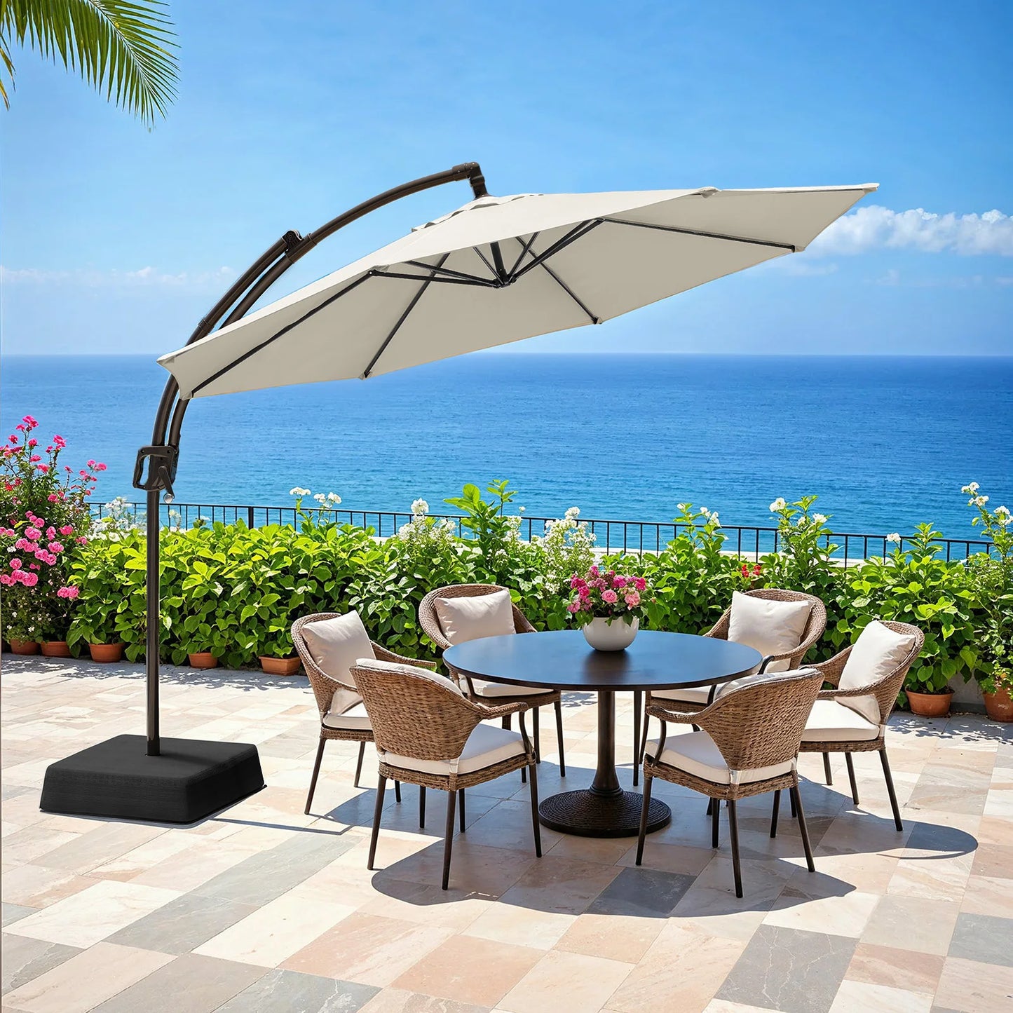 Outdoor Patio Umbrella with Base Includeds, 10 FT Patio Umbrella with Stands Wind and Weather, 240G/M2, UPF50+
