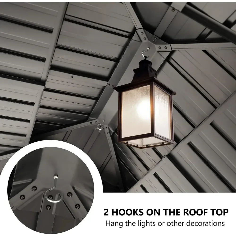 10'x12' Outdoor Hardtop Gazebo with Double Roof - Heavy-Duty Galvanized Steel Top Aluminum Frame Gazebo with Breathable Netting