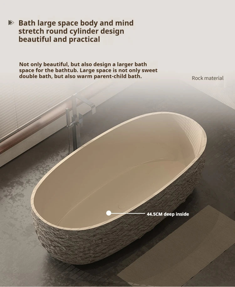 "Luxury Wabi Sabi Stone Texture Bathtub -Handmade One-Piece Artificial Rock Freestanding Tub, Artistic Bath for Home & B&B"