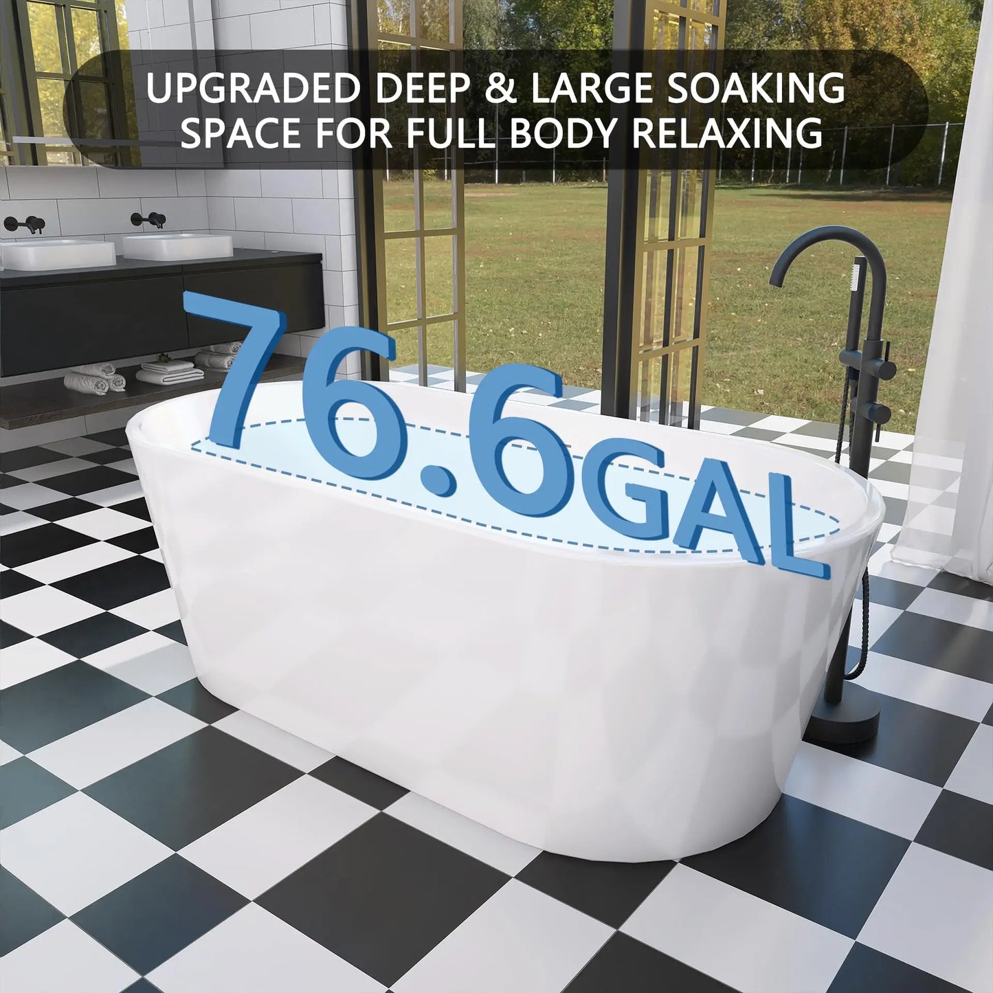 67" Acrylic Freestanding Bathtub, Soaking Tub for Bathroom, Stand Alone Tub, cUPC Certified, Integrated Overflow and Drain