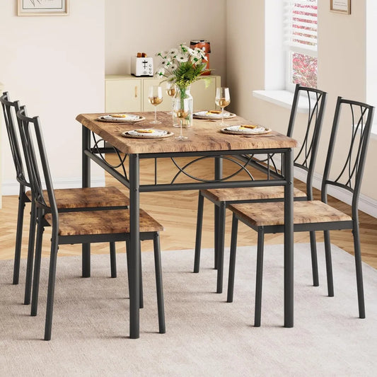 Dining Table Set, With 4 Chairs, Rectangular Dining Table Set For 4, Kitchen Table Set