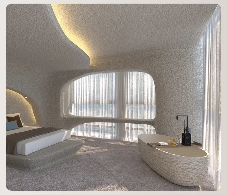 "Luxury Wabi Sabi Stone Texture Bathtub -Handmade One-Piece Artificial Rock Freestanding Tub, Artistic Bath for Home & B&B"