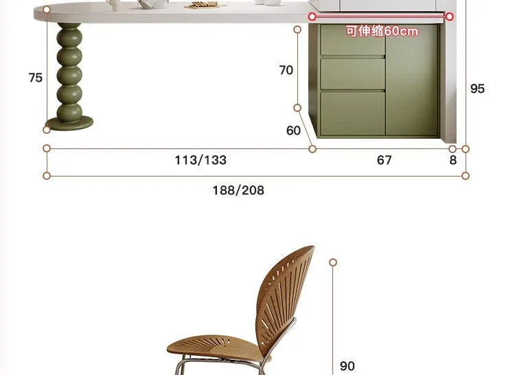Island Table French Light Luxury Retractable Integrated Celebrity Family Apartment Arc Island Rock Plate Dining Table And Chairs