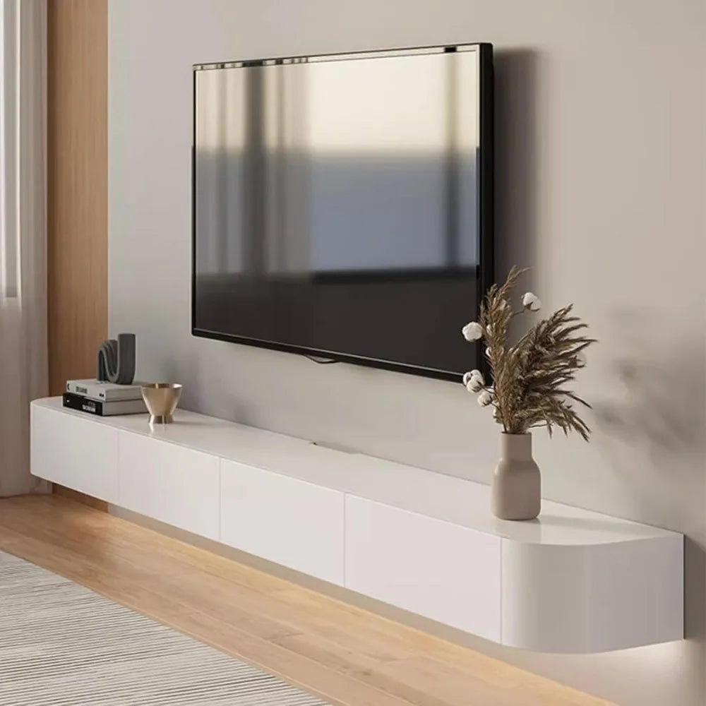 White Wall-Mounted TV Cabinet Living Room Floating Cabinet Floating TV Unit Media Console Storage TV Bench Under TV(160x24x20cm)