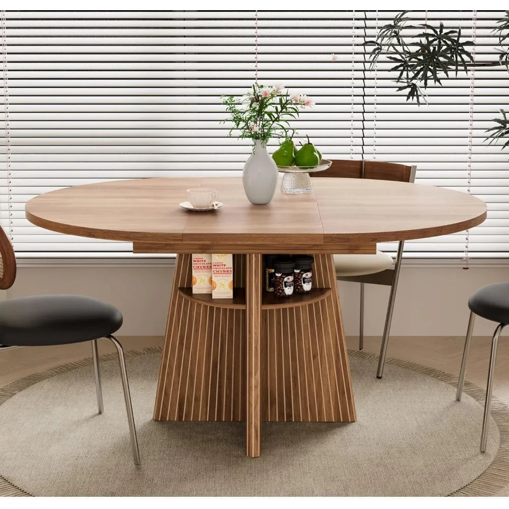 expandable round dining table for 4-8, modern oval kitchen table with fluted base