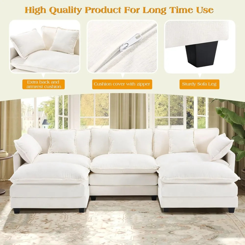 Luxury 113.4" U-Shaped Modular Sofa – 3-Seater Modern Chenille Sectional with Deep Seating, Comfy Living Room Couch
