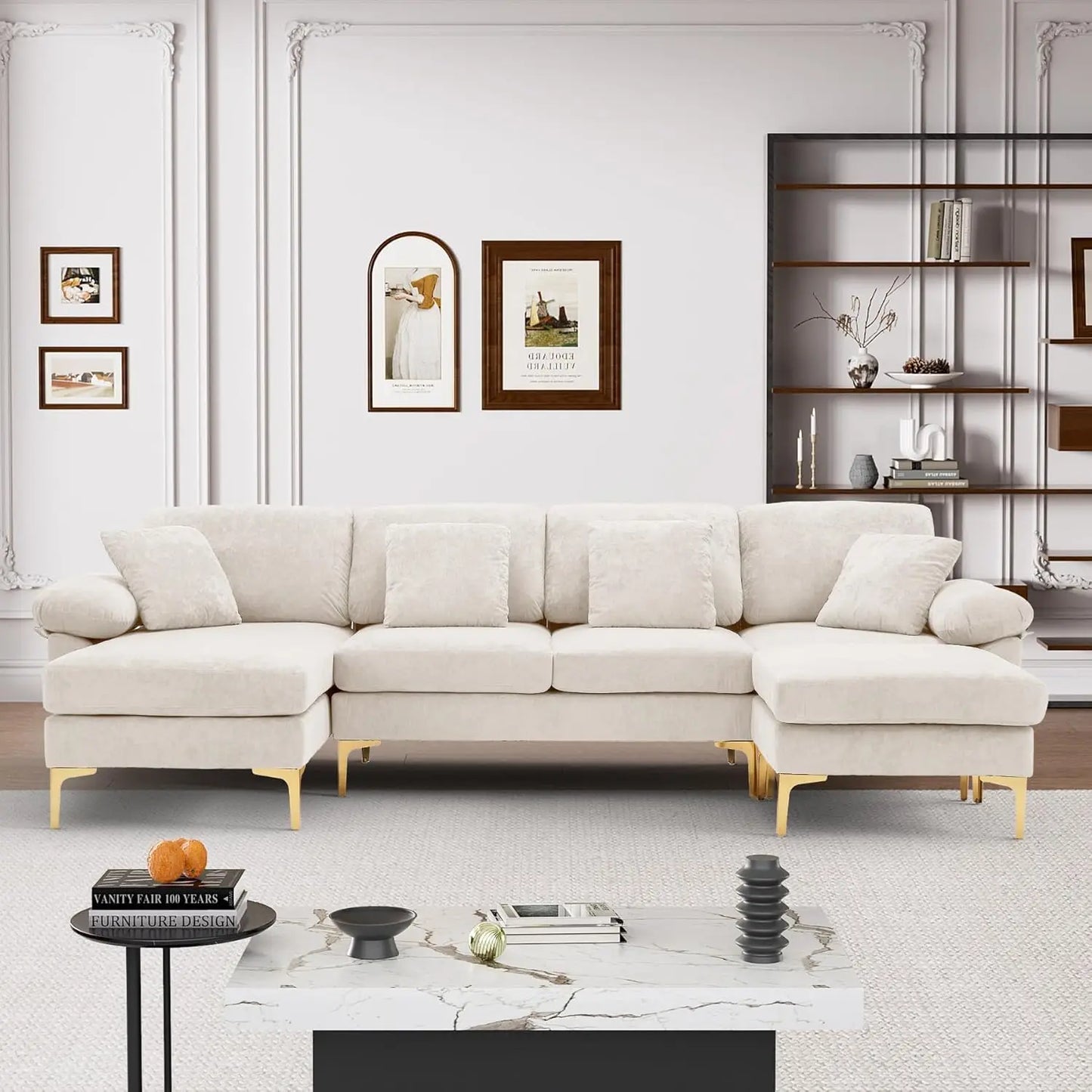 U Shaped Sectional Sofa Couch, 114" Convertible L Shaped Sofa with Chaise Lounge & Ottoman, Modern Oversized Modular