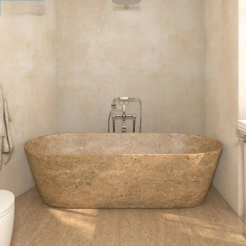 Luxury Natural Marble Bathtub - Double Sized Soaking Tub for Hotel Villa Spa, Artistic Freestanding Tub for Indoor Outdoor Use