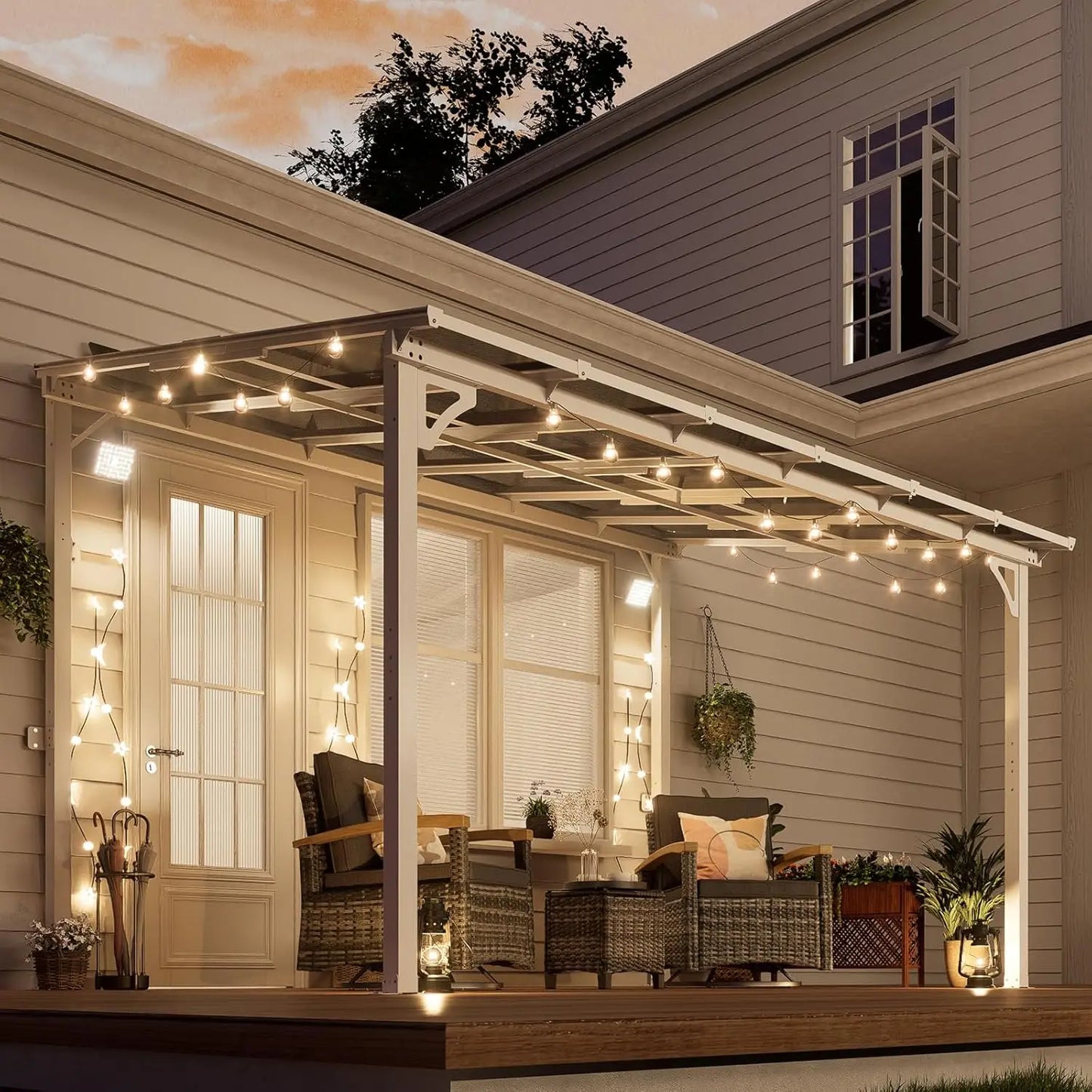 Wall Mounted Lean to Metal Awnings with Sloped Roof, Outdoor Patio Gazebo Awning for Backyard, Deck