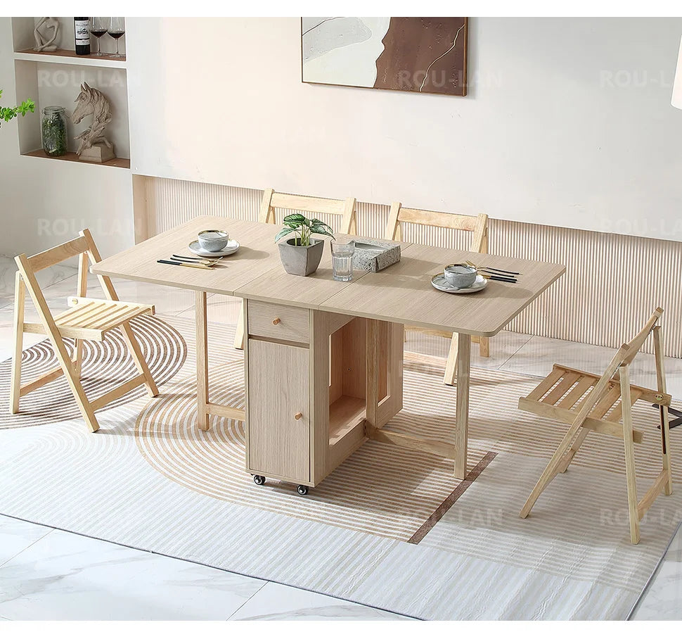 Folding Dining Table with 2 Drawers and 4 Wheels for Living Room,Kitchen, Farmhouse, Space Saving Table