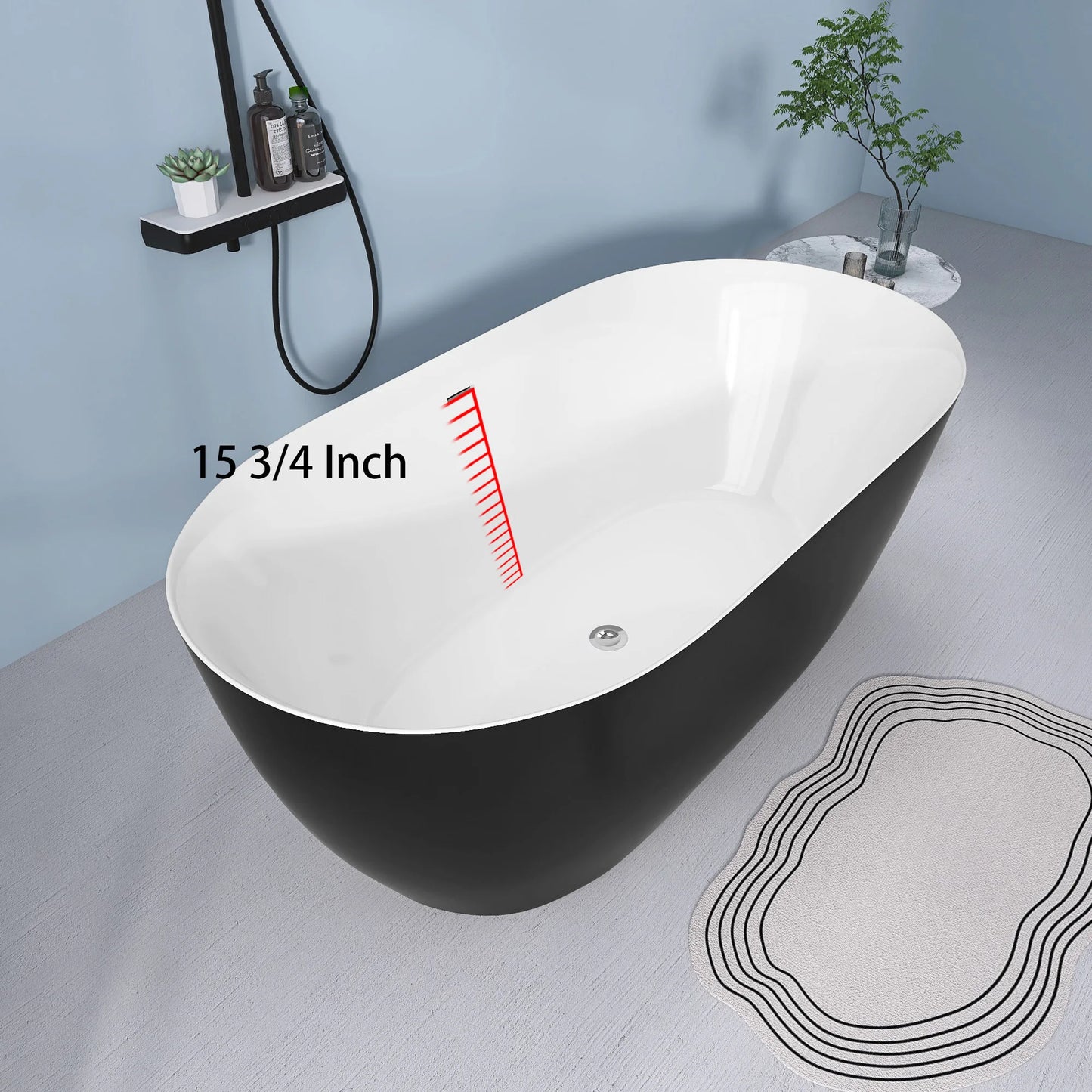 59" Acrylic Free Standing Tub Classic Oval Shape Soaking Tub Adjustable Freestanding Bathtub with Integrated Slotted Overflow an
