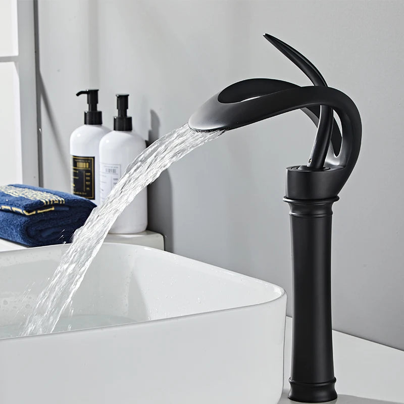 Golden/White Bathroom Basin Faucet Black Bathroom Faucet Brass Creative Grey Sink Mixer Tap Hot & Cold Waterfall Basin Faucet