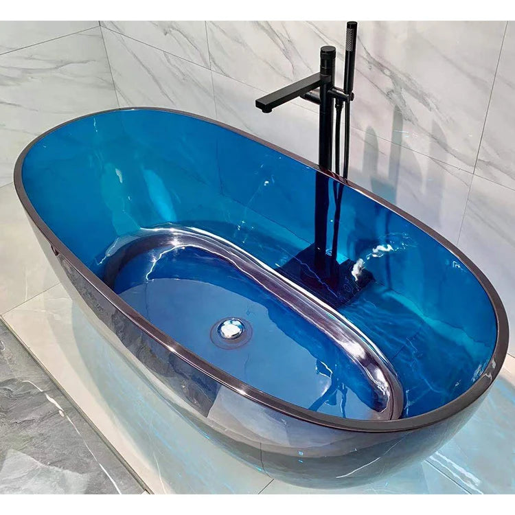 Fanwin Luxury Modern Freestanding Acrylic Bathtub Small Soaking Bath Tub White Drainer Colorful Transparent Bathroom Hotel