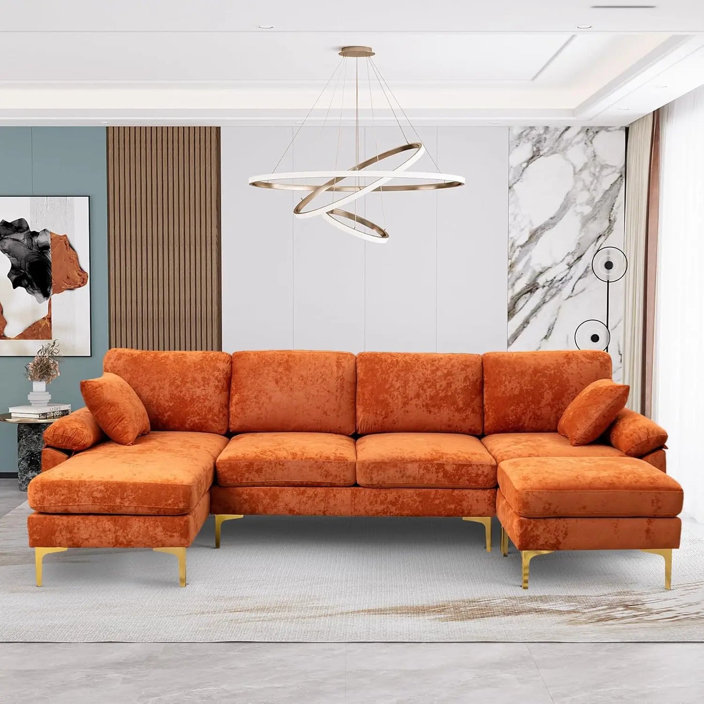 U Shaped Sectional Sofa Couch, 114" Convertible L Shaped Sofa with Chaise Lounge & Ottoman, Modern Oversized Modular