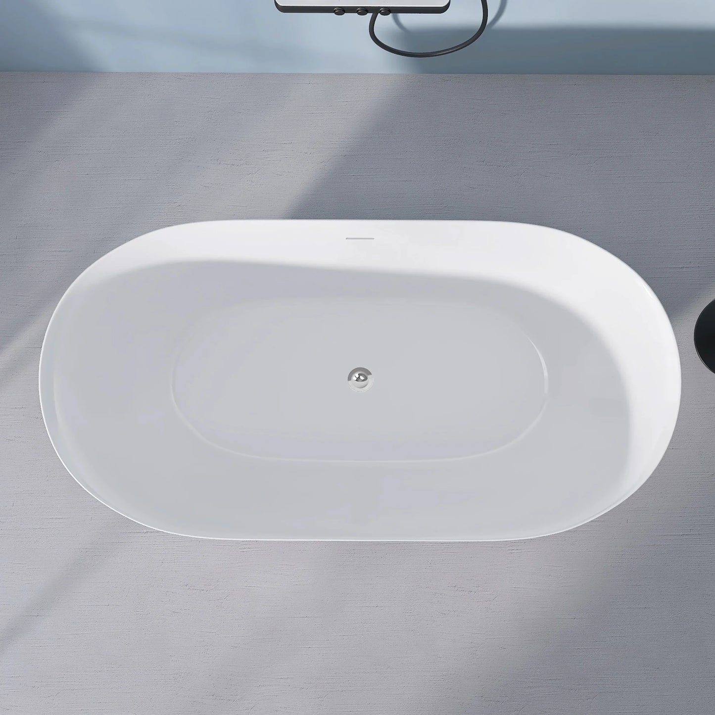 59" Acrylic Free Standing Tub Classic Oval Shape Soaking Tub Adjustable Freestanding Bathtub with Integrated Slotted Overflow an