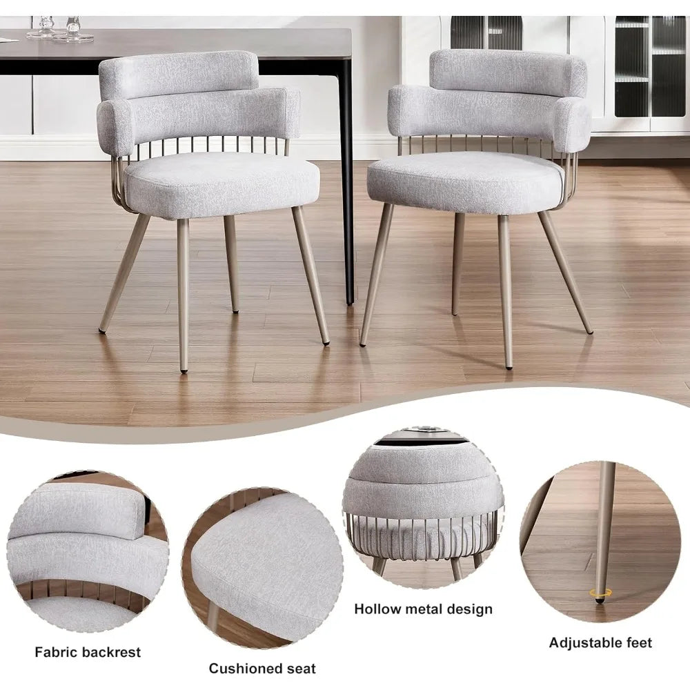 Dining Chairs Set of 4, Mid Century Upholstered Fabric Kitchen Chair w/Metal Legs, Comfy Curved Back Accent Arm Chair